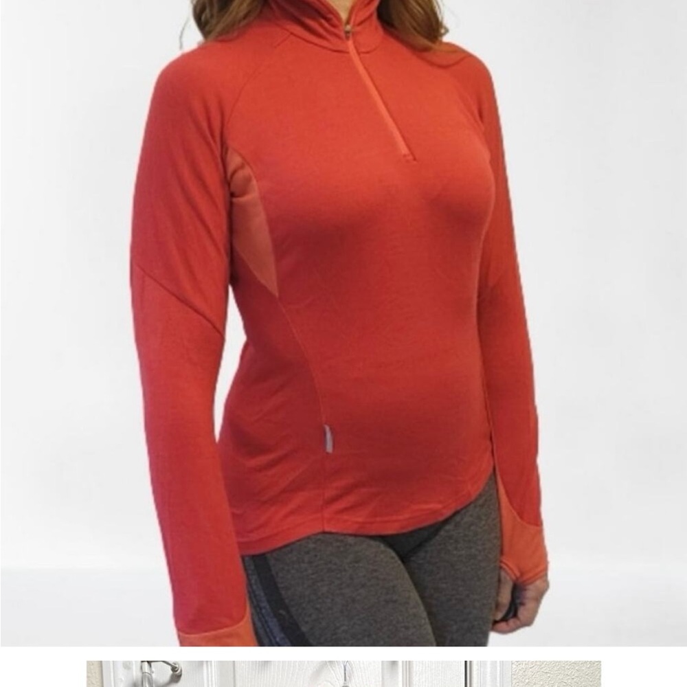 Icebreaker Women's Bodyfit 260 Merino Wool Red Long Sleeve Quarter Zip Size Lg